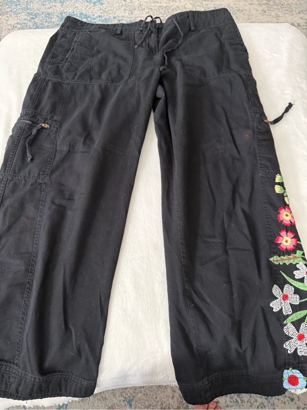 Johnny Was Hinga Cargo pants Black Embroidery Size XL D72